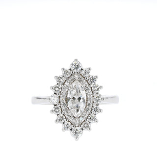 0.47 CT Marquise Double Halo Moissanite Engagement Ring - Barbara Maison 