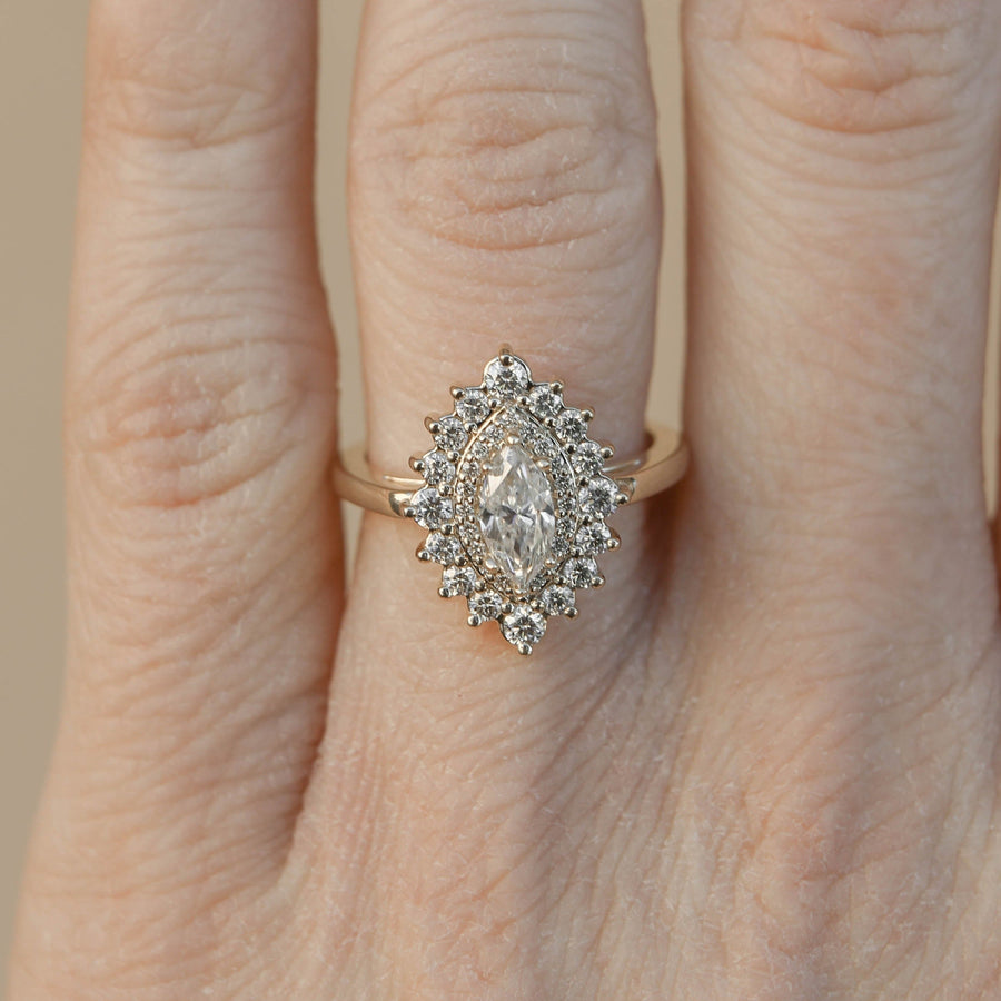 0.47 CT Marquise Double Halo Moissanite Engagement Ring - Barbara Maison 