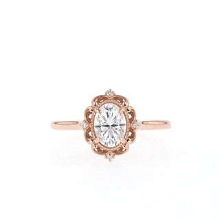 0.84 CT Oval Cut Halo Moissanite Engagement Ring - Barbara Maison 