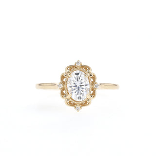 0.84 CT Oval Cut Halo Moissanite Engagement Ring - Barbara Maison 