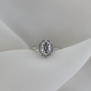 0.84 CT Oval Cut Halo Moissanite Engagement Ring - Barbara Maison 