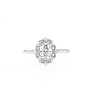 0.84 CT Oval Cut Halo Moissanite Engagement Ring - Barbara Maison 