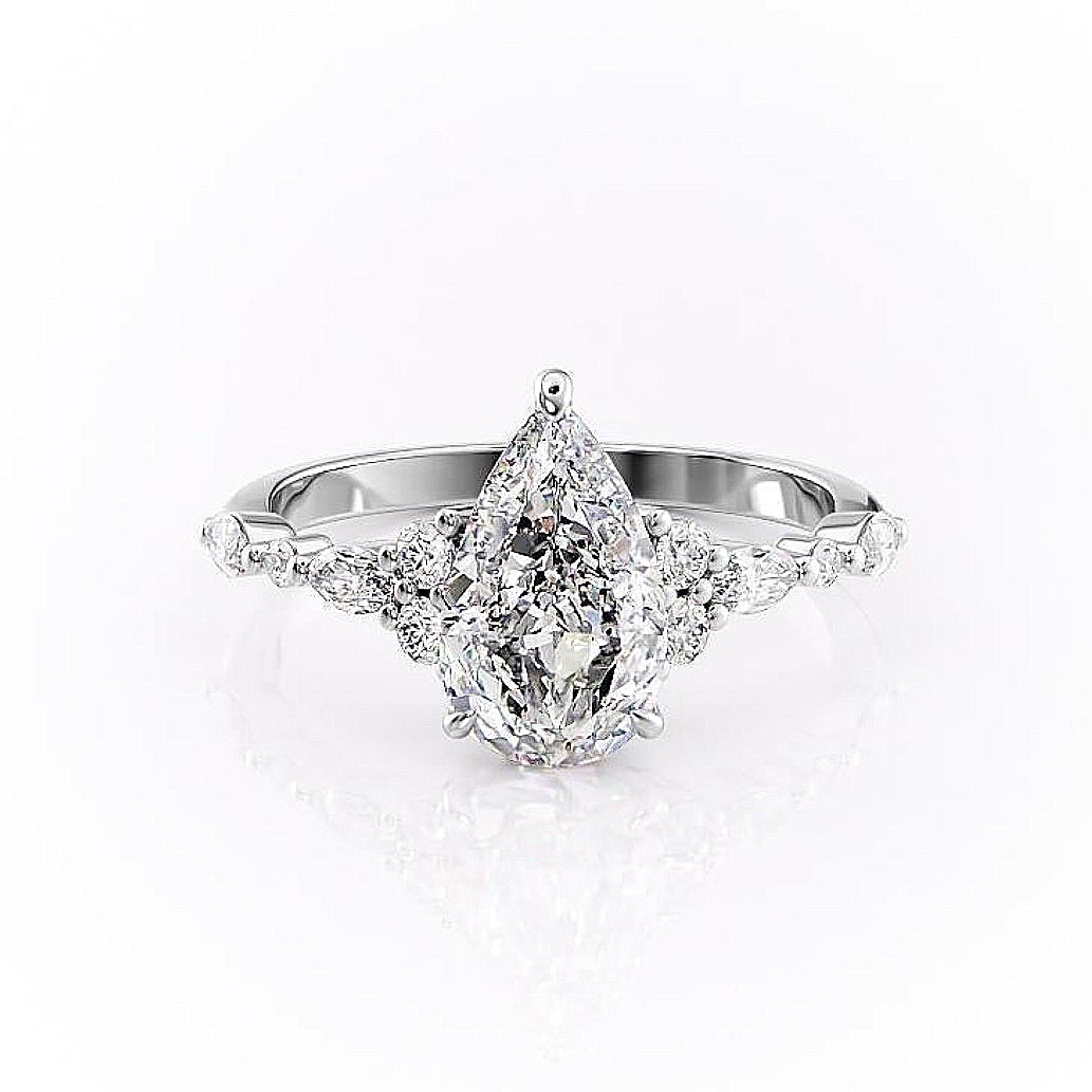 2.0 CT Pear Cut Cluster Moissanite Engagement Ring - Barbara Maison 