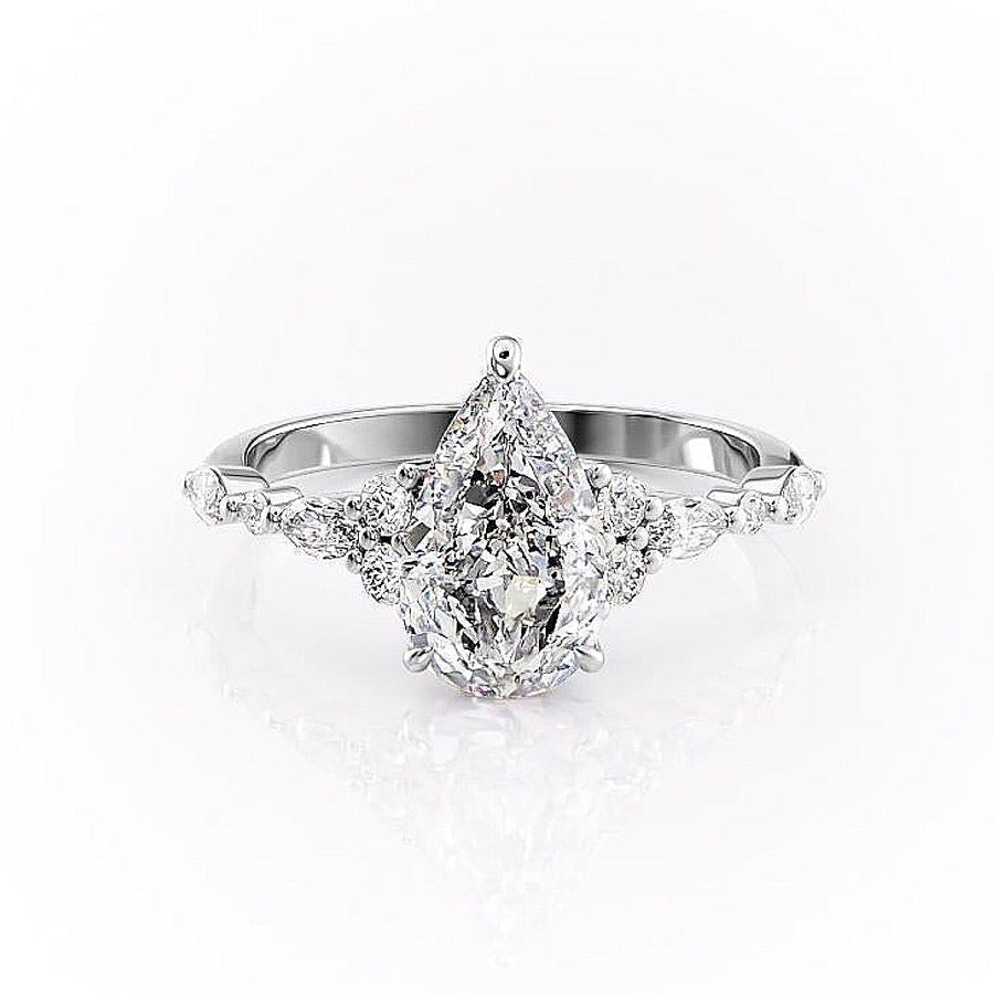 2.0 CT Pear Cut Cluster Moissanite Engagement Ring - Barbara Maison 