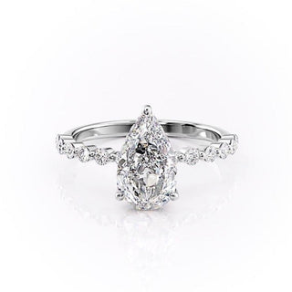 2.0 CT Pear Cut Solitaire Dainty Pave Moissanite Engagement Ring - Barbara Maison 