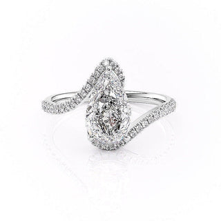 2.0 CT Pear Cut Solitaire Bypass Setting Moissanite Engagement Ring - Barbara Maison 