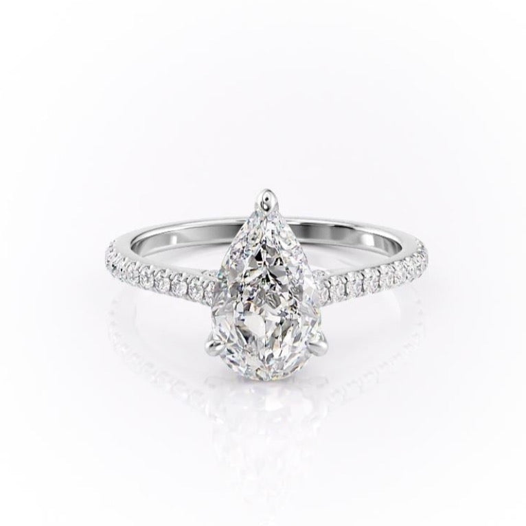 2.0 CT Pear Cut Solitaire Pave Setting Moissanite Engagement Ring - Barbara Maison 