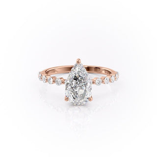 2.0 CT Pear Cut Solitaire Dainty Pave Moissanite Engagement Ring - Barbara Maison 