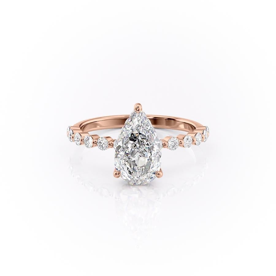 2.0 CT Pear Cut Solitaire Dainty Pave Moissanite Engagement Ring - Barbara Maison 