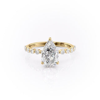 2.0 CT Pear Cut Solitaire Dainty Pave Moissanite Engagement Ring - Barbara Maison 