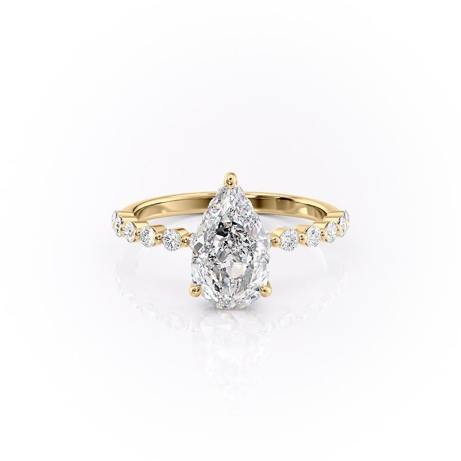 2.0 CT Pear Cut Solitaire Dainty Pave Moissanite Engagement Ring - Barbara Maison 
