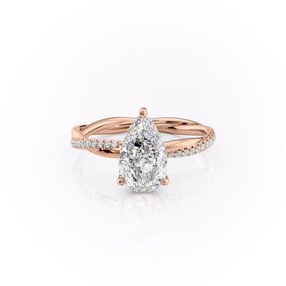 2.0 CT Pear Cut Solitaire Twisted Pave Moissanite Engagement Ring - Barbara Maison 