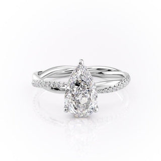 2.0 CT Pear Cut Solitaire Twisted Pave Moissanite Engagement Ring - Barbara Maison 