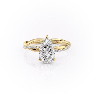 2.0 CT Pear Cut Solitaire Twisted Pave Moissanite Engagement Ring - Barbara Maison 