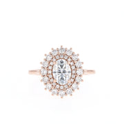 0.84 CT Oval Cut Double Halo Moissanite Engagement Ring - Barbara Maison 