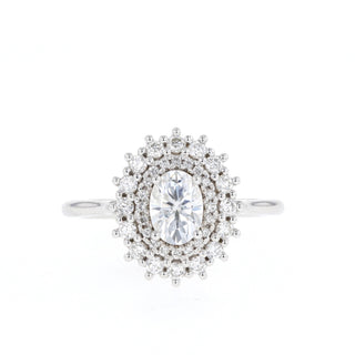 0.84 CT Oval Cut Double Halo Moissanite Engagement Ring - Barbara Maison 