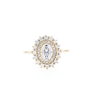 0.84 CT Oval Cut Double Halo Moissanite Engagement Ring - Barbara Maison 