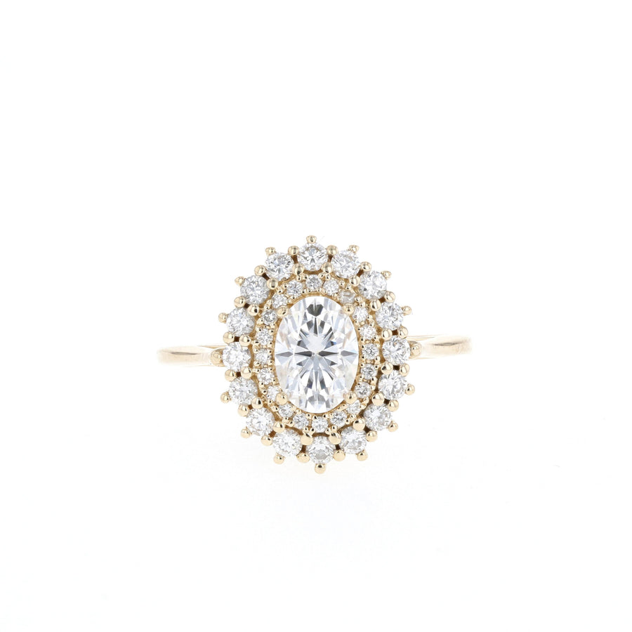 0.84 CT Oval Cut Double Halo Moissanite Engagement Ring - Barbara Maison 