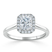 1.0 CT Radiant Cut Halo Moissanite Engagement Ring - Barbara Maison 