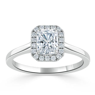 1.0 CT Radiant Cut Halo Moissanite Engagement Ring - Barbara Maison 