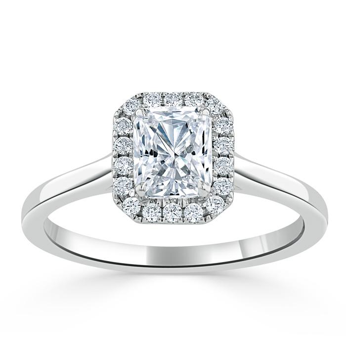 1.0 CT Radiant Cut Halo Moissanite Engagement Ring - Barbara Maison 