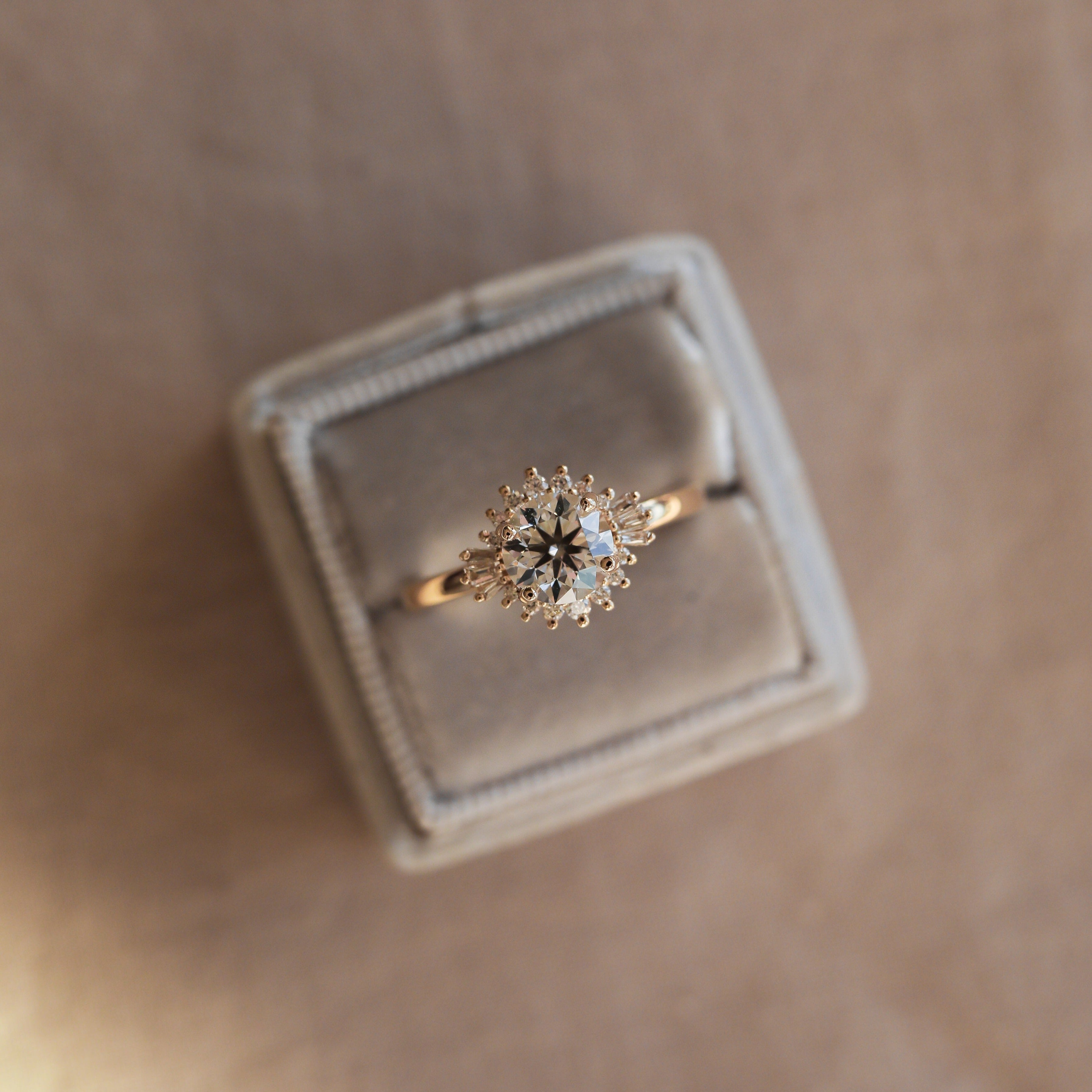 0.88 CT Round Cut Halo Moissanite Engagement Ring - Barbara Maison 