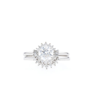 0.88 CT Round Cut Cluster Halo Moissanite Bridal Ring Set - Barbara Maison 