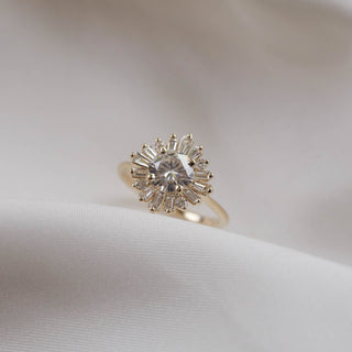 0.88 CT Round Cut Halo Moissanite Engagement Ring - Barbara Maison 