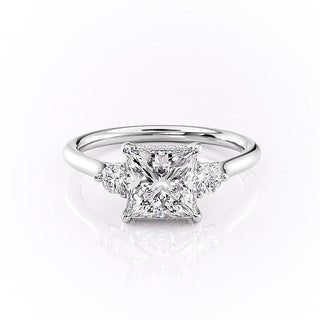 2.08 CT Princess Cut Three Stone Moissanite Engagement Ring - Barbara Maison 