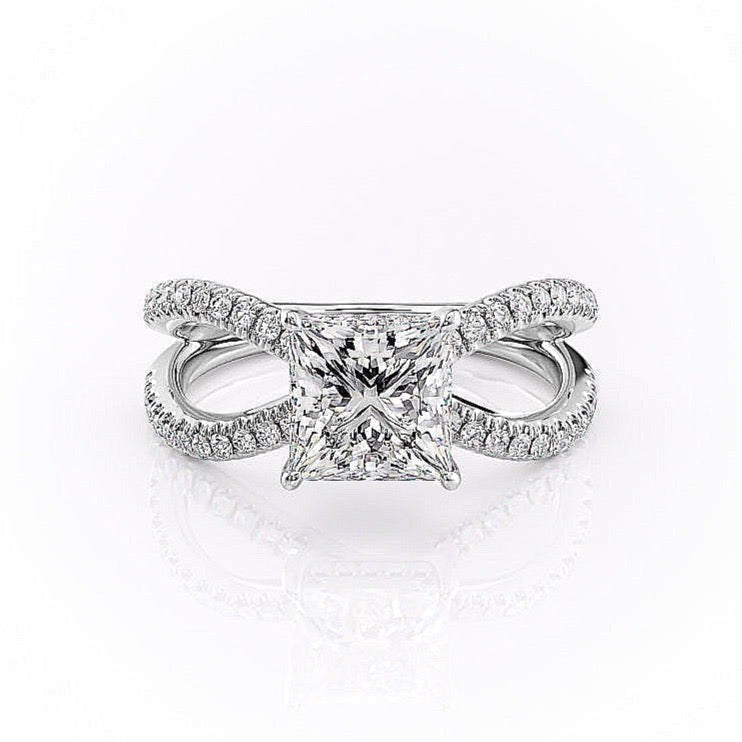 2.08 CT Princess Cut Solitaire Split Shank Setting Moissanite Engagement Ring - Barbara Maison 