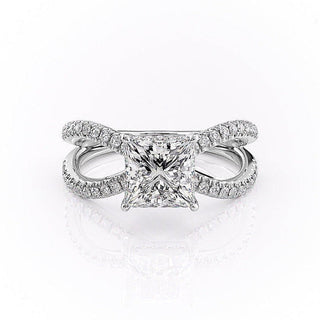 2.08 CT Princess Cut Solitaire Split Shank Setting Moissanite Engagement Ring - Barbara Maison 