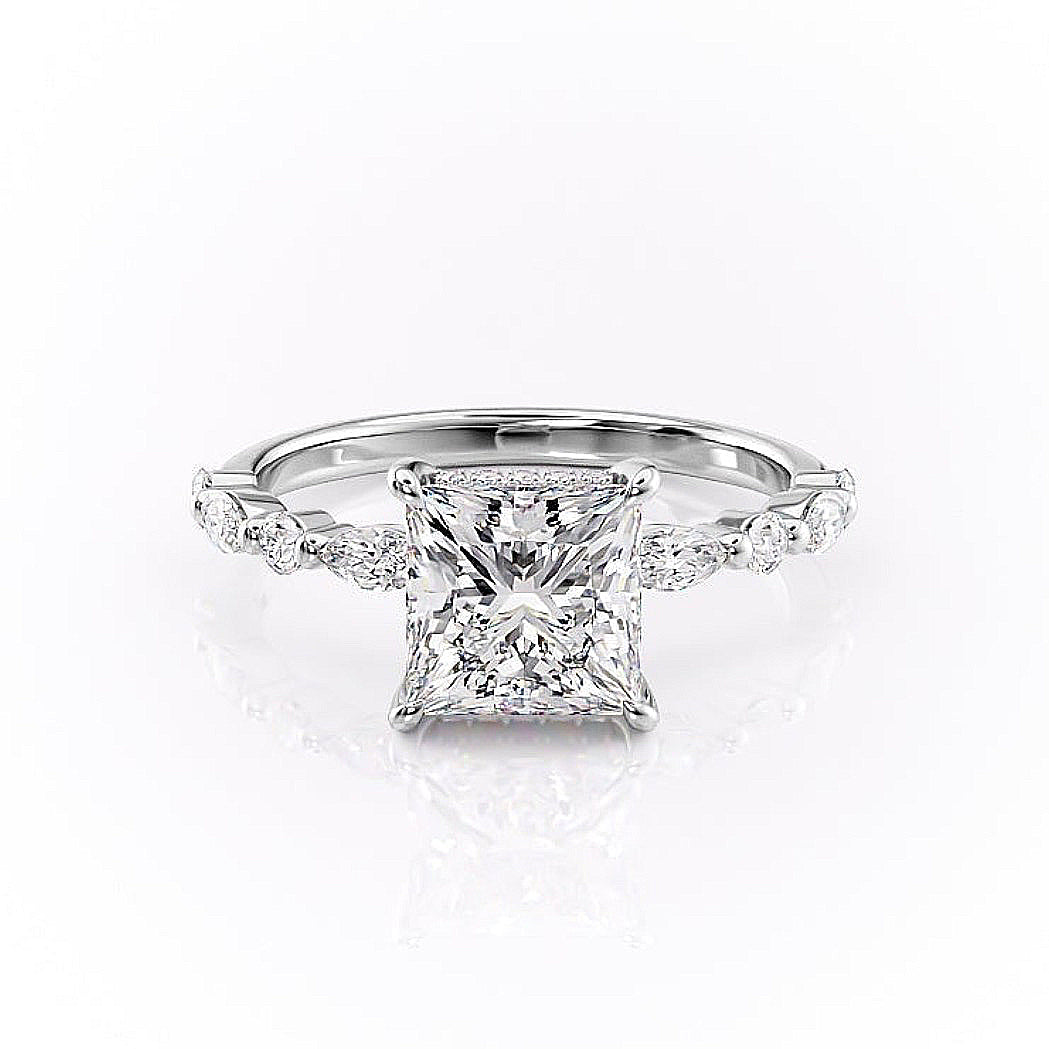 2.08 CT Princess Cut Solitaire Pave Setting Moissanite Engagement Ring - Barbara Maison 