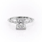 2.08 CT Princess Cut Solitaire Pave Setting Moissanite Engagement Ring - Barbara Maison 