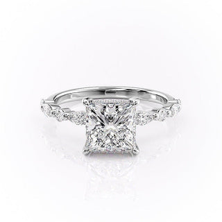 2.08 CT Princess Cut Solitaire Pave Setting Moissanite Engagement Ring - Barbara Maison 