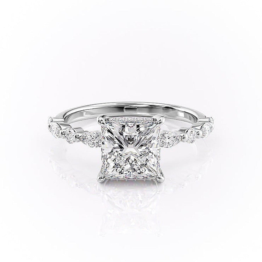2.08 CT Princess Cut Solitaire Pave Setting Moissanite Engagement Ring - Barbara Maison 