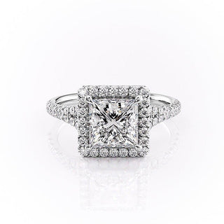 2.08 CT Princess Cut Halo Split Shank Setting Moissanite Engagement Ring - Barbara Maison 