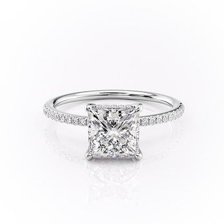 2.08 CT Princess Cut Solitaire Pave Setting Moissanite Engagement Ring - Barbara Maison 