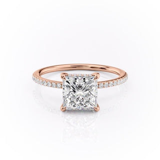 2.08 CT Princess Cut Solitaire Pave Setting Moissanite Engagement Ring - Barbara Maison 