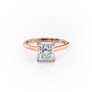 2.08 CT Princess Cut Solitaire Hidden Halo Moissanite Engagement Ring - Barbara Maison 