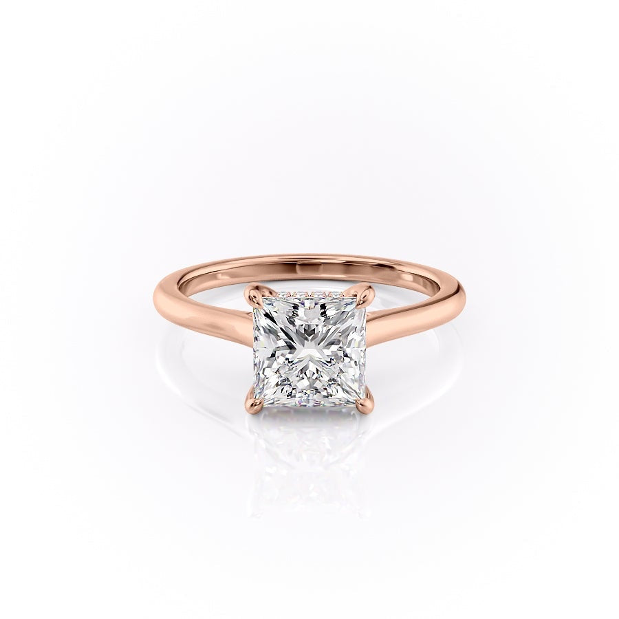 2.08 CT Princess Cut Solitaire Hidden Halo Moissanite Engagement Ring - Barbara Maison 