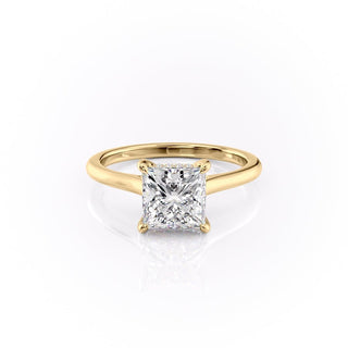 2.08 CT Princess Cut Solitaire Hidden Halo Moissanite Engagement Ring - Barbara Maison 