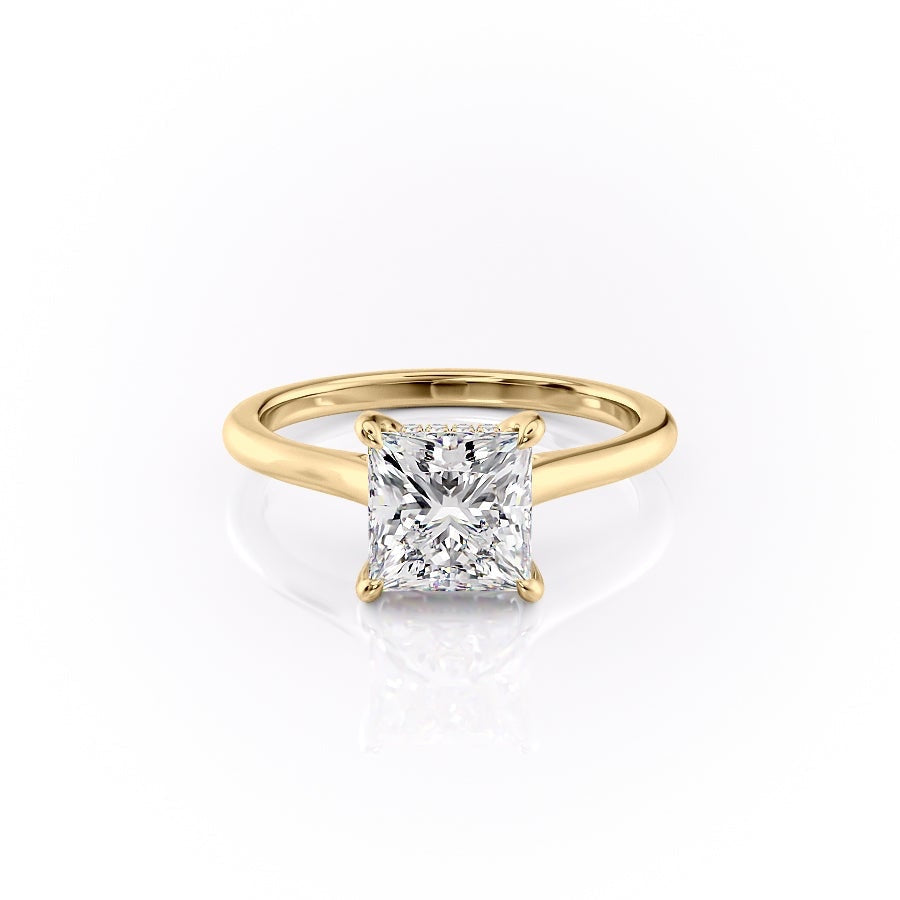 2.08 CT Princess Cut Solitaire Hidden Halo Moissanite Engagement Ring - Barbara Maison 