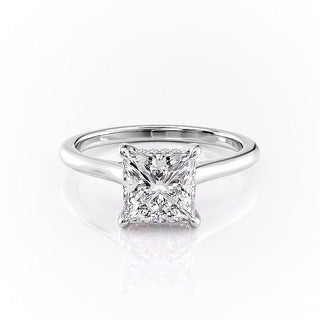 2.08 CT Princess Cut Solitaire Hidden Halo Moissanite Engagement Ring - Barbara Maison 