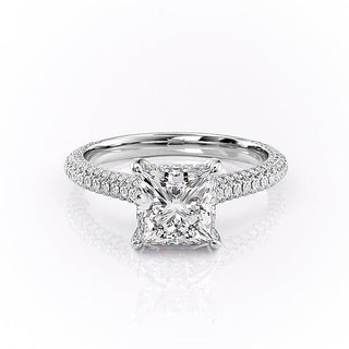 2.08 CT Princess Solitaire Triple Pave Setting Moissanite Engagement Ring - Barbara Maison 