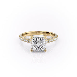 2.08 CT Princess Solitaire Triple Pave Setting Moissanite Engagement Ring - Barbara Maison 