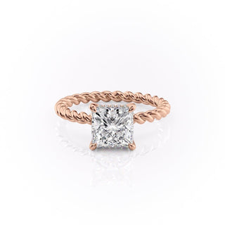 2.51 CT Princess Solitaire & Twisted Band Moissanite Engagement Ring - Barbara Maison 