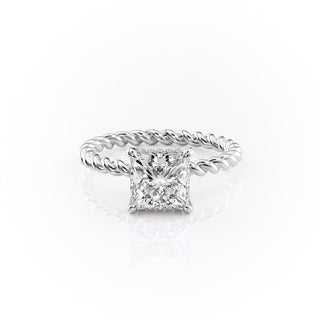 2.51 CT Princess Solitaire & Twisted Band Moissanite Engagement Ring - Barbara Maison 