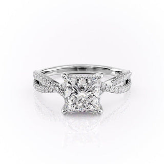 2.08 CT Princess Cut Solitaire Cross Over Pave Moissanite Engagement Ring - Barbara Maison 