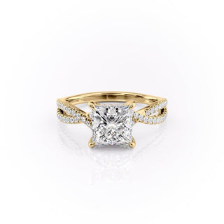 2.08 CT Princess Cut Solitaire Cross Over Pave Moissanite Engagement Ring - Barbara Maison 