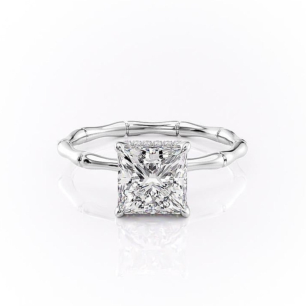 2.08 CT Princess Cut Solitaire Hidden Halo Setting Moissanite Engagement Ring - Barbara Maison 